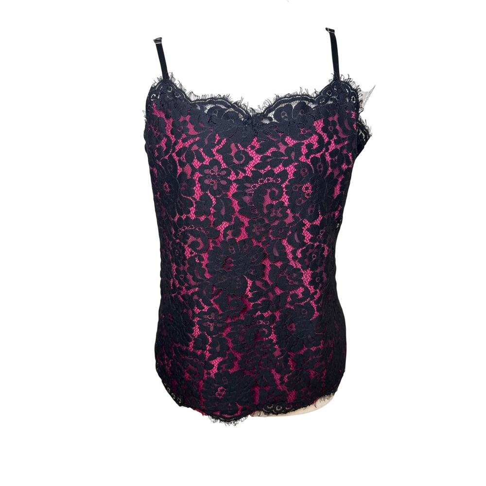 Boston Proper Black Fuchsia Floral Lace Corset Cami Top Back Zip